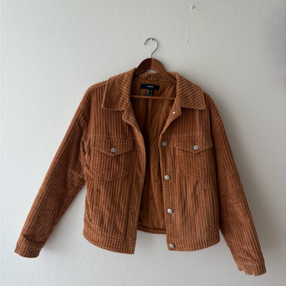 Forever 21 Women’s Corduroy Jacket Size L Brown Tan Button Front Casual Fall